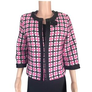 Barbiecore Pink Plaid Blazer Jacket M Rosette Detail Coquette Office Preppy‎